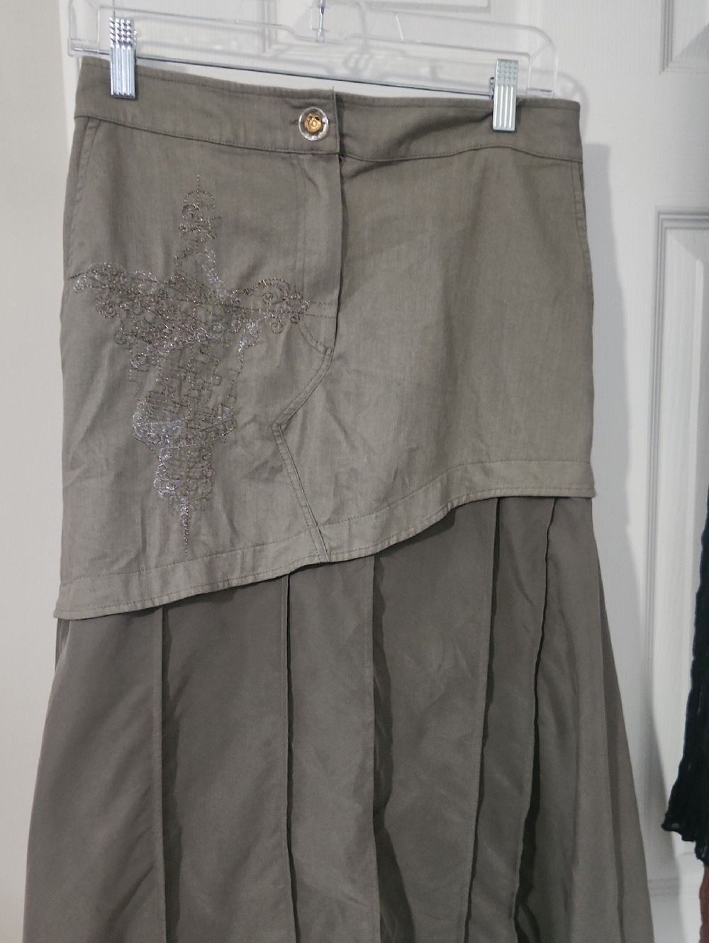 Elisa Cavaletti Taupe Layered High-Low Skirt with Beaded Detail